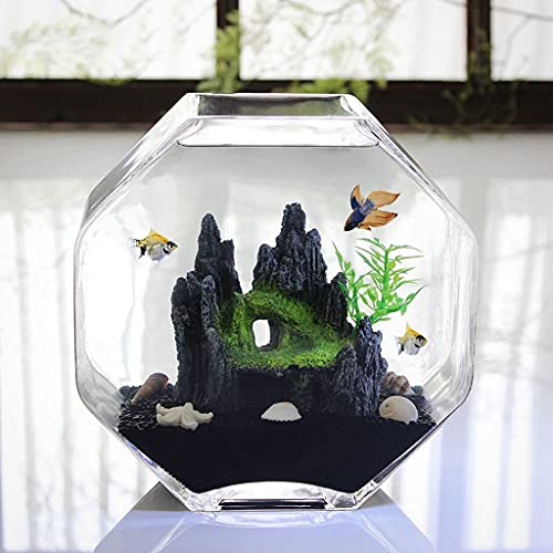 sararui Pecera Cristal Creativo Transparente Tanque de Pesca Oficina Inicio Desktop Pequeño Tanque de Peces Adornos Goldfish Ornamental Fish Tank Pecera Pequeña