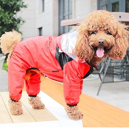 saxz Pet Dog Slicker Impermeable Gear Chaquetas De Lluvia Perro Gato con Capucha con Banda Reflectante Multicolor para Elegir(Color:Rojo,Size:Grande)