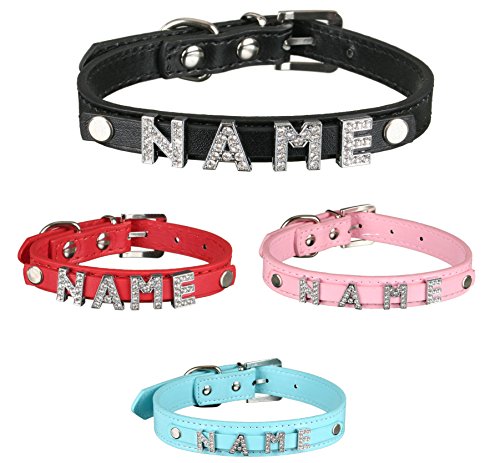 Scarlet Pet – Collar para perro «My Name», incluye 5 letras de estrás; personalizable con nombre de tu perro; letras adicionales disponibles (M: 38 cm, azul)