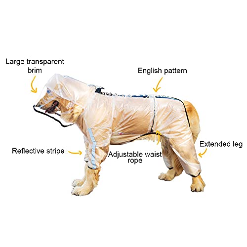 Seahelms Chubasquero para perro, impermeable, con capucha y agujero para arnés y piernas extendidas, transparente ajustable con capucha para perro pequeño, mediano y grande (blanco, L)
