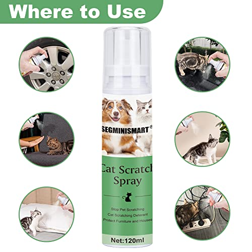 SEGMINISMART Spray de entrenamiento para arañazos de gatos, spray para disuasión de arañazos para gatos, spray antiarañazos, antiarañazos, apto para cachorros, perros, gatitos y gatos – 120 ml