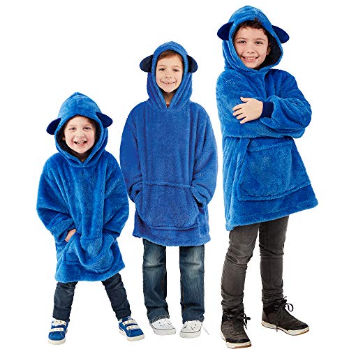 Segorts Huggle Pets - Sudadera con capucha, diseño de animales de peluche que se convierten en una sudadera con capucha de gran tamaño, jersey de albornoz de pijama de talla única, azul, Taille unique