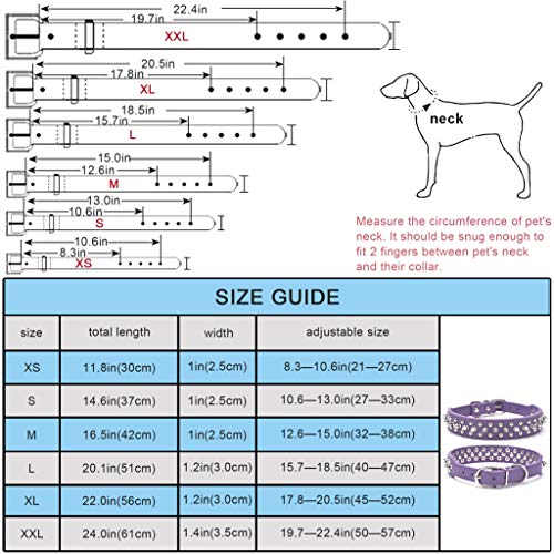SEKAYISORE Collar de perro ajustable con tachuelas, de piel de microfibra con pinchos para cachorros, collar antimordeduras para perros pequeños, medianos y grandes, morado XS