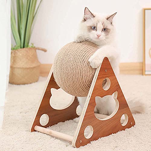 Senhilleu - Juguete para gatos de madera, bola de cuerda de sisal con bola de rascador de gato, bola interactiva para gatos (M)