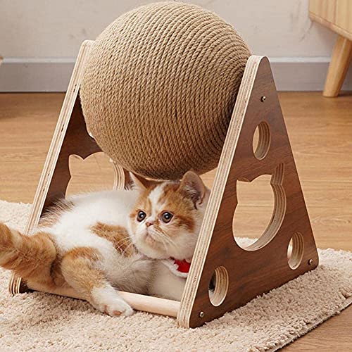 Senhilleu - Juguete para gatos de madera, bola de cuerda de sisal con bola de rascador de gato, bola interactiva para gatos (M)