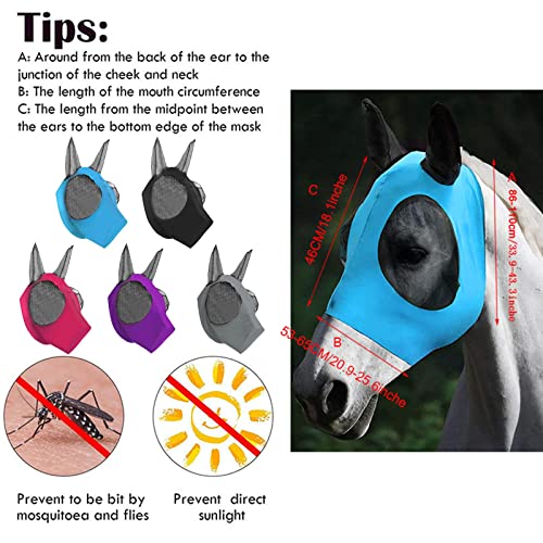 Sharplace 5 Piezas Máscara de Mosca de Caballo Máscara de Caballo con Capucha de Red Protectora con Protección para Los Oídos