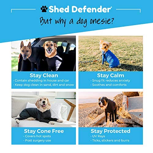 Shed Defender - Perro Onesie/estética - Contiene el derramamiento de Pelo de Perro, Reducir la ansiedad, Reemplazar Cono Médico (L (45-65 lbs.),Negro)