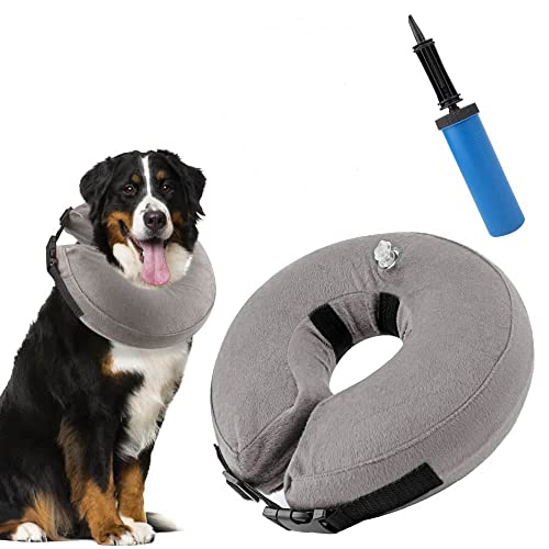 SlowTon Collar de recuperación Inflable para Perros, Collar Inflable para Perros Soft Pet Recovery con Hebilla Ajustable (L, Gris)