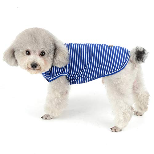 SMALLLEE_LUCKY_STORE Camiseta básica de algodón a Rayas para Perros pequeños, Gatos, Cachorro, sin Mangas, Camiseta Suave, Chihuahua, para Verano, Azul, pequeño