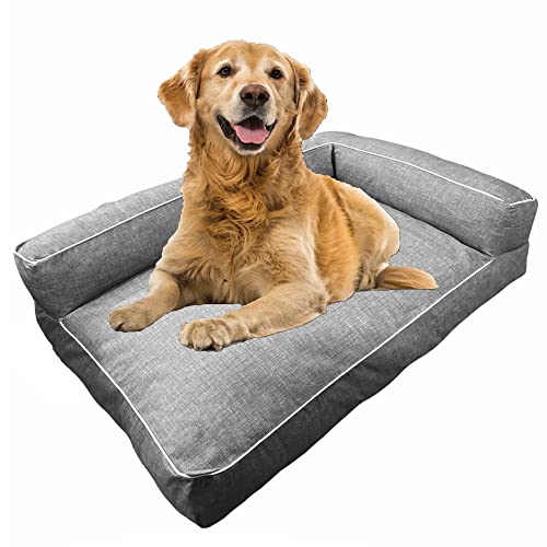 Sofa Cama para Perro Grande Estilo Lounge Perros Mascotas Grandes Copos Viscoelástica 3D, Impermeable, desenfundable 90 x 60 x 35 cm L - Gris