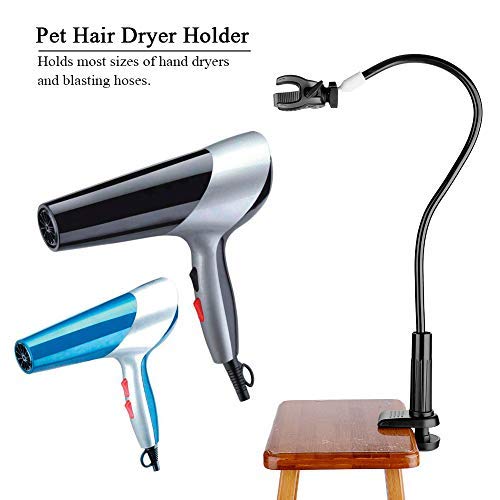 Soporte para secador de pelo para mascotas, rotación de 360 grados manos libres soporte para secador de pelo de aleación de aluminio cuello de cisne para perro gato mesa de aseo
