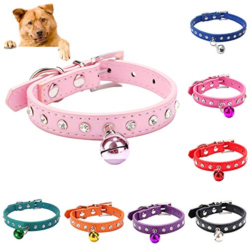 SpirWoRchlan Collar de campana ajustable para perro con diamantes de imitación de piel suave para el cuello, color morado S