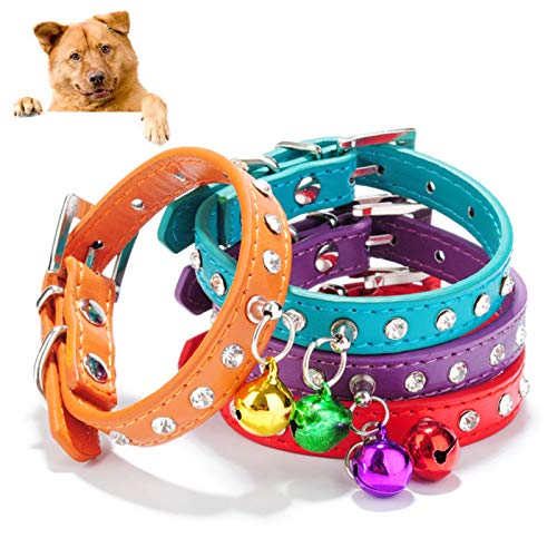 SpirWoRchlan Collar de campana ajustable para perro con diamantes de imitación de piel suave para el cuello, color morado S