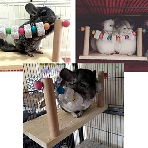 Sraeriot Pet BEOD ENDGES Chinchilla Hamster Parrot Plataforma de Madera con Piedras de Pulido de Dientes Pequeño Animal Pequeño Juguete Chew, Pet Leds De Madera
