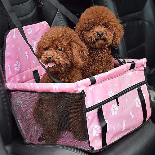 STARPIA Protector de Asiento de Coche para Mascotas Perros Gatos, Cinturón de Seguridad/Bolsa de Almacenamiento, Capazo de Coche Plegable Impermeable Lavable para Perros Viaje (Rosa)