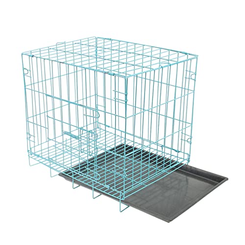 Stobok - Jaula plegable de metal para perro, diseño de perro y jaula, color azul, 35 x 26 x 34 cm