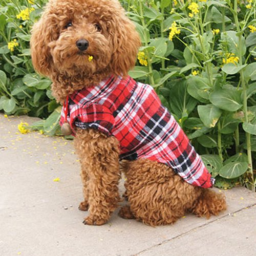 strimusimak Cute Pet Dog Puppy Plaid Shirt Coat Clothes T-Shirt Top Apparel Size XS S M L
