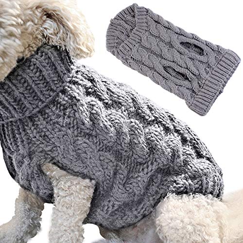 Suéter de punto de cuello alto para perros y mascotas, abrigo de invierno, cálido y grueso, ropa de ganchillo para perros pequeños, medianos, grandes, cachorros, gatos (S, gris)