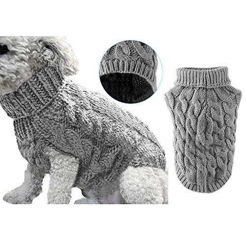 Suéter de punto de cuello alto para perros y mascotas, abrigo de invierno, cálido y grueso, ropa de ganchillo para perros pequeños, medianos, grandes, cachorros, gatos (S, gris)