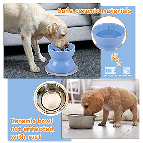 Super Design Ceramica Alimentador Lento para Perros Tazón Elevado, Alimentador para Perros Elevado para Comida y Agua
