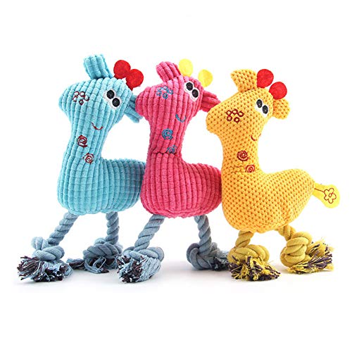 SZMYLED 3 piezas de juguetes chirriantes para perros juguetes de peluche suaves para perros juguete molar, el mejor juguete para masticar perros, 1 ciervo rosa+1 ciervo amarillo+1 ciervo azul