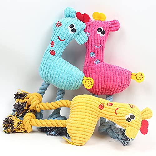 SZMYLED 3 piezas de juguetes chirriantes para perros juguetes de peluche suaves para perros juguete molar, el mejor juguete para masticar perros, 1 ciervo rosa+1 ciervo amarillo+1 ciervo azul
