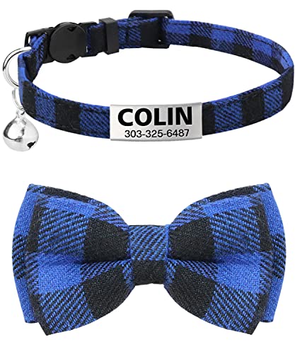 TagME Collar de Gato Personalizado, con Placa de Identificación Personalizable y Hebilla de Liberación Rápida Corbata de Moño Collar de Gato, 1 Paquete Azul