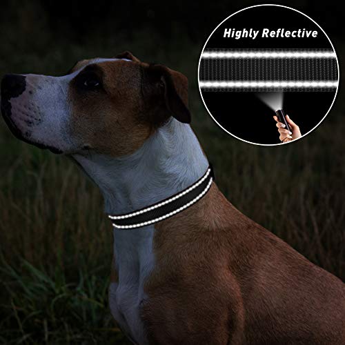 TagME Collar Perro Ajustable,Collar Nylon Reflectante,para Caminar Correr Entrenamiento,para Cachorro,Negro,1.0cm De Ancho