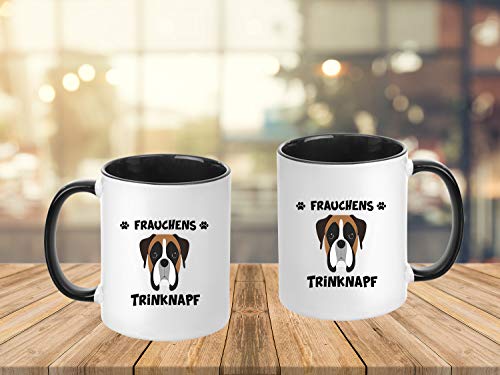 TassenTicker® – Taza de café con nombre de mujer – Taza de café – Taza de perro – dueña – Mujer – Regalo – Negro