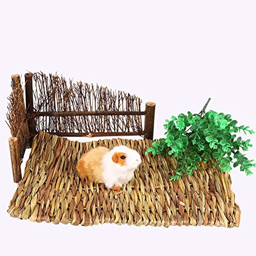Tejido a Mano Estera de la Hierba Conejito Ropa de Cama Chew Toy Seguro Comestibles Esteras de Conejo para Hamster Conejillo de Indias Loro Conejo Conejito(L)