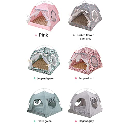 Tienda de campaña para mascotas con decoración de bolas de felpa extraíble y lavable, tienda de campaña portátil plegable para gatos con Cushio perro gato viaje camping con toldo (XL, rosa gris)