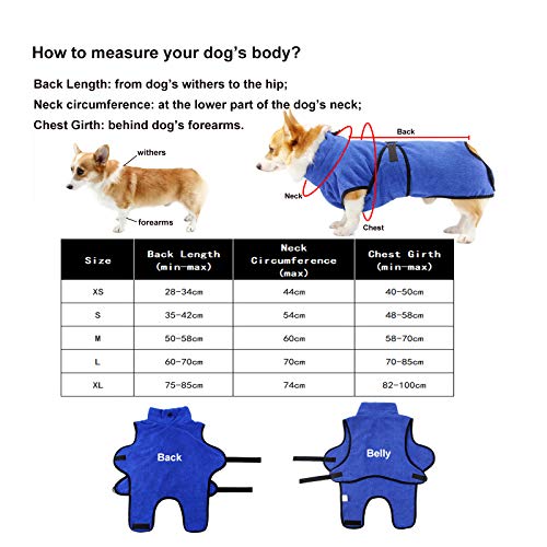 Toallas para Perros Gatos Ajustable Microfibras Albornoz Súper Absorbente Pequeños Grandes Suave y Cómodo con Patas (Azul M)