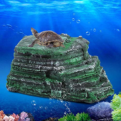 Tortuga de resina que toma el sol Isla flotante Rampa de descanso Tortuga que sube Piedra Acuario Paisaje Ornamento Decoración del hábitat para animales semi acuáticos