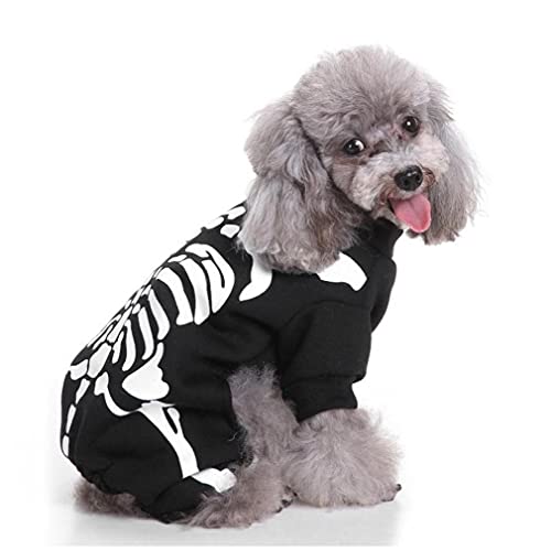 Traje De Perro De Halloween Skeleton Pet Dog Cat Jumpsuit Cosplay Disfraz Vestir para Perros Gatos (Negro, L)