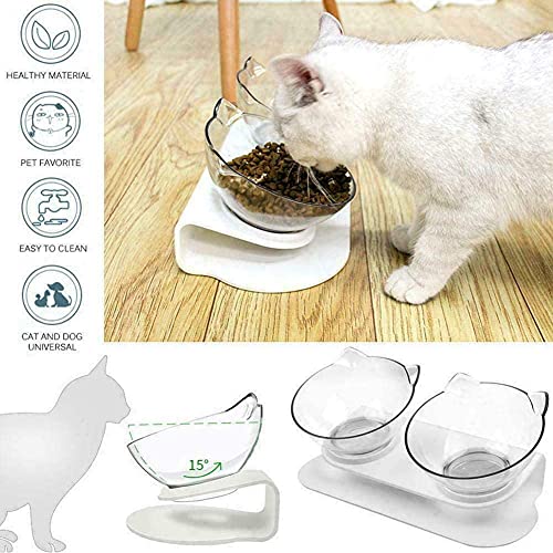 TTCPUYSA Dual Food Bowl Fressnapf Cat Bowl Inclined Bowl,15° Tilted Elevated Pet Cat Double Bowls,Non-Slip Food Water Feeder Transparent Plastic Bowl (Black)