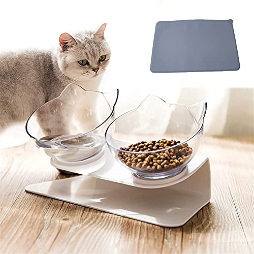 TTCPUYSA Dual Food Bowl Fressnapf Cat Bowl Inclined Bowl,15° Tilted Elevated Pet Cat Double Bowls,Non-Slip Food Water Feeder Transparent Plastic Bowl (Black)