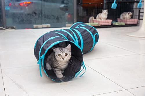 Túnel de Gato, Túnel Gato en Forma de S Plegable Tubo Juguete para Gatos con Pompón para Conejos, Gatos y Perros, Interiores y Exteriores