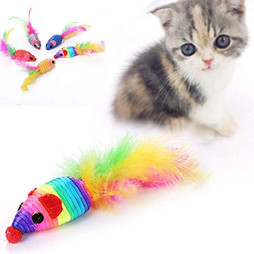 U-M Divertido colorido pluma ratón ratón gato gatito juguete interactivo – Color aleatorio rentable y duradero