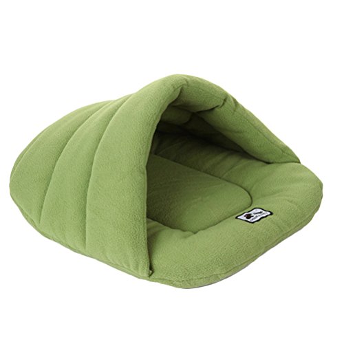 UEETEK Igloo - Caseta para perro o gato, cojín pequeño, para perro, suave, de peluche, algodón cálido, verde, M 48 x 58 cm