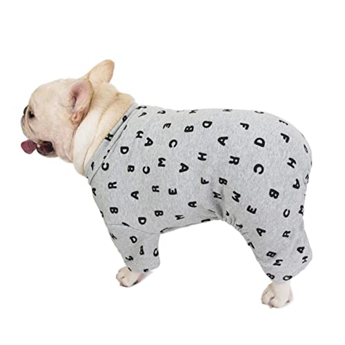 UKKO Ropa de perroAlgodón Perro Pijamas Mullsuit Pug Bulldog Ropa Schnauzer Ropa Mascota Traje De Mascota Poodle Bichon Perro Pijama-Gray,L