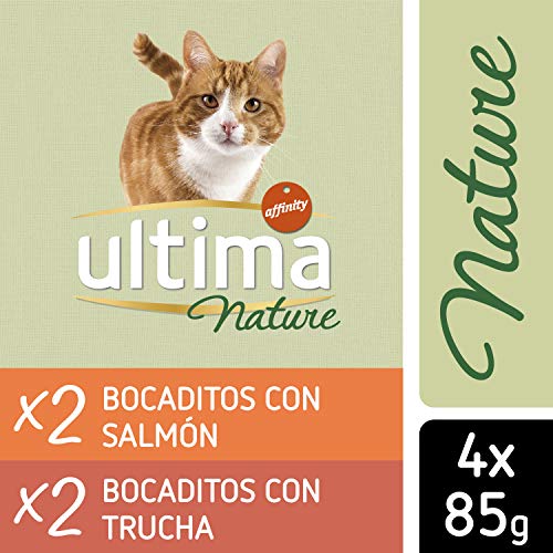 Ultima Nature Comida Húmeda para Gatos con Salmón y Trucha, 13 Multipacks de 4 x 85 g, Total: 4.4 kg