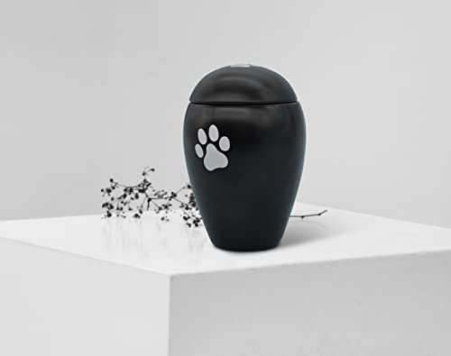 Urna devocional 1 litro para perro o gato en interiores y exteriores - urna hecha a mano de cerámica de alta calidad para perros y gatos en negro con pata de plata