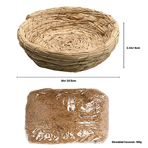 VASZOLA Cama tejida hecha a mano con fibra de coco de 3.5 onzas, con base plana de paja, nido de paja, con fibra de coco natural para paloma loro conejos hámster..