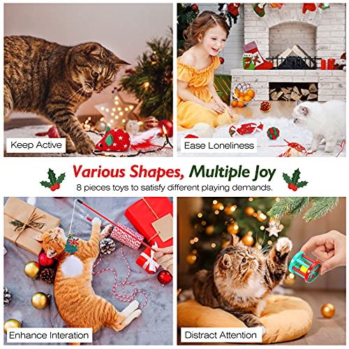 VavoPaw Juego para Gatos con Calcetín Navideño, 8 PZS Juguetes Interactivos Diferentes Divertidos de Felpa Suave con Media Regalo Navidad para Gatitos Mascotas, Verde