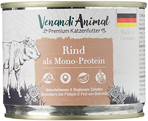 Venandi Animal - Pienso Premium para Gatos - Ternera como monoproteína - Completamente Libre de Cereales - 6 x 200 g