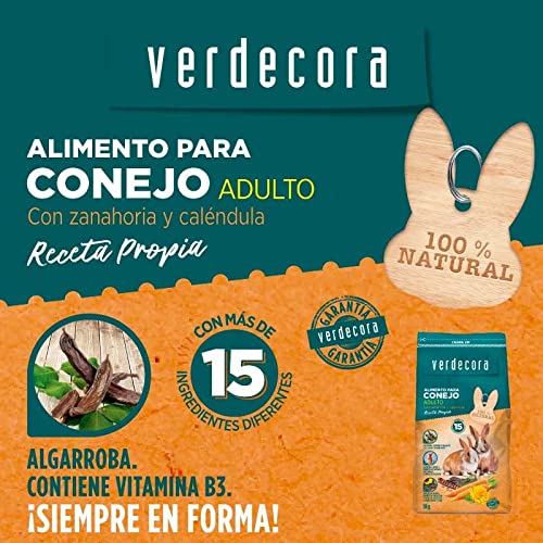 Verdecora Alimento para Roedores - Comida Conejo Adulto - Ingredientes 100% Naturales - Bienestar y Desarrollo Saludable para tu Mascota (1kg)