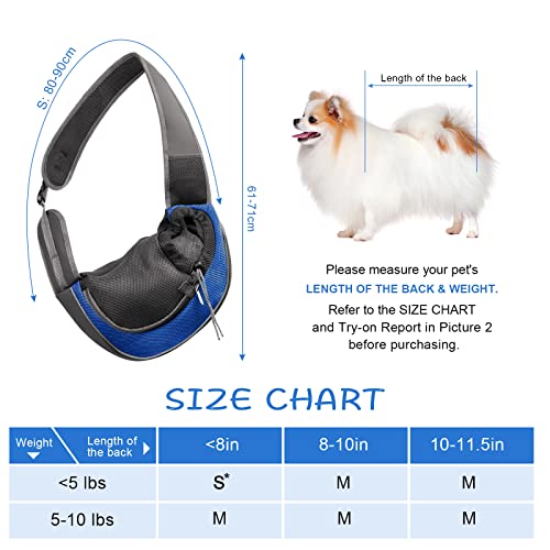 VSSHE Bolso de Hombro para Mascotas Ajustable Portador para Mascotas Pequeñas Transportín para Perros Gatos Pequeño para Viajes, Bicicleta, Senderismo con 2 x Bolsa para Perros (Azul , S)