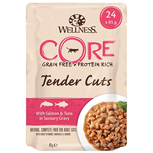 Wellness CORE - Lote de 24 Cortes para Tienda de campaña (salón y túnel para Comida de Gato sin Grano húmedo, 85 g)