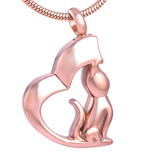 WJDT Collar de cremación de acero inoxidable con diseño de gato en mi corazón con cenizas para mascota, colgante de urna conmemorativa, recuerdo para mujer, hombre, oro rosa, 10 unidades