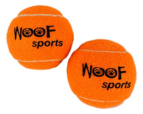 Woof Sports - Pelotas de Tenis para Perros, 12 Pelotas de Tenis de Color Naranja ecológicas y Bolsa de Transporte de Malla, tamaño Mediano, para lanzadores de Pelotas estándar